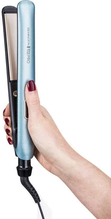 Remington | Plaukų tiesinimo žnyplės | S9300 Shine Therapy Pro | Garantija 24 mėn. | Keraminė šildymo sistema | Jonų funkcija | Skaitmeninis ekranas | Maksimali temperatūra 230 °C | Mėlyna