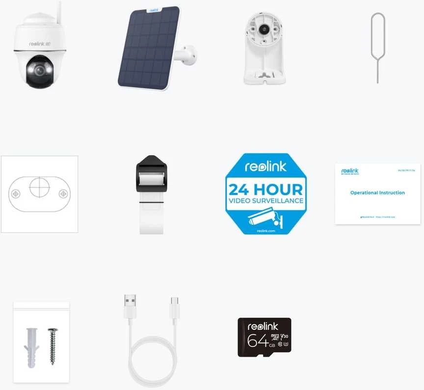 REOLINK apsaugos kamera Argus B440, 2,4 GHz, USB-C, saulės baterija, 64 GB, balta