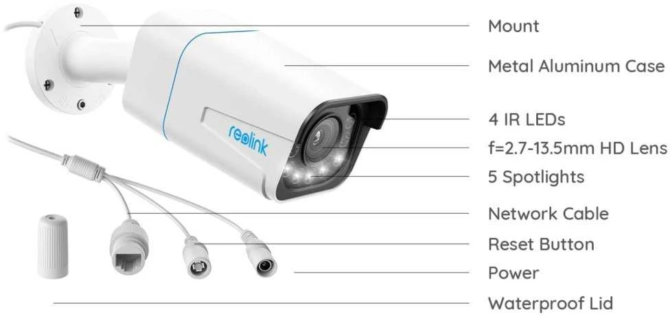 Reolink | 4K išmanioji PoE kamera su prožektoriumi ir spalvotu naktiniu matymu | P430 | Kulka | 8 MP | 2,7-13,5 mm | IP67 | H.265 | Micro SD, maks. 256 GB