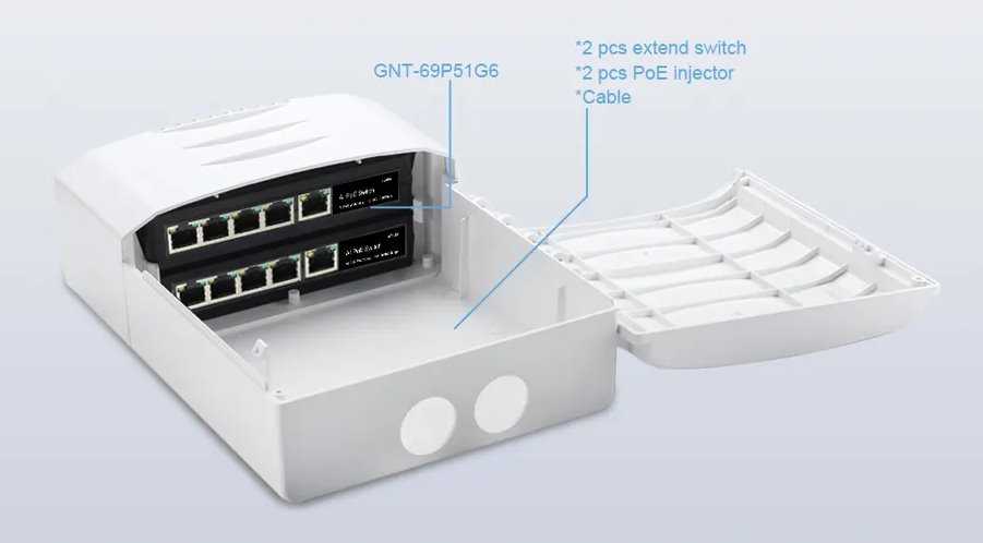Šakotuvas Conexpro GNT-6FP51G6, lauko PoE komutatorius, 5x LAN, 4x PoE