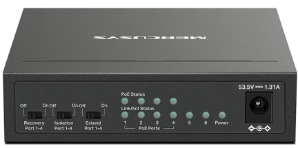 Šakotuvas MERCUSYS komutatorius MS106GP (6xGbE, 4xPoE+, 65W, be ventiliatoriaus)