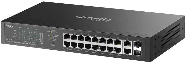Šakotuvas TP-Link OMADA ES220GP tinklo komutatorius su valdomu gigabito eternetu (10/100/1000), maitinimu per eternetą (PoE), Juodas