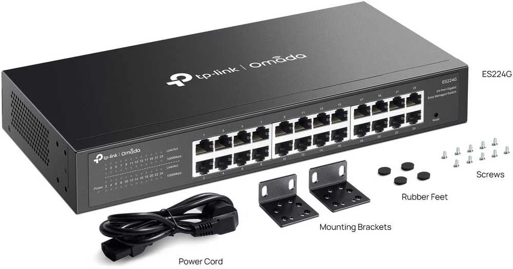 Šakotuvas TP-Link Omada ES224G tinklo komutatorius Valdomas L2 Gigabit Ethernet (10/100/1000) Juodas