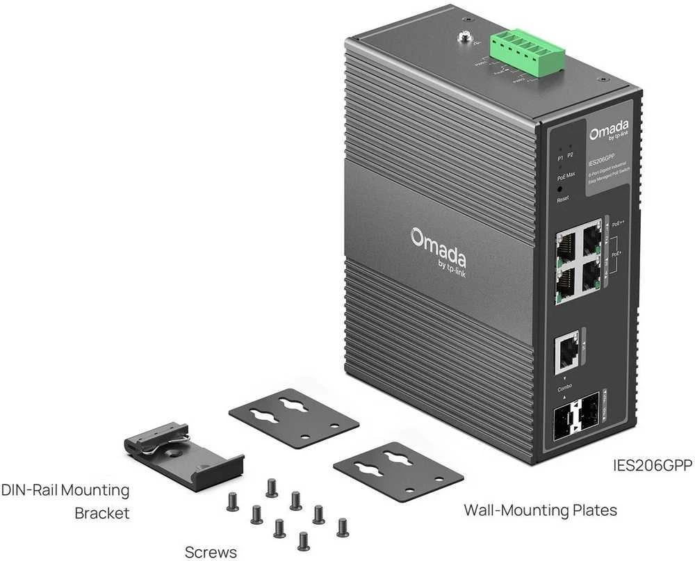 Šakotuvas TP-Link IES206GPP tinklo komutatorius su valdomu gigabito eternetu (10/100/1000) ir maitinimu per eternetą (PoE), Juodas