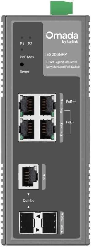 Šakotuvas TP-Link IES206GPP tinklo komutatorius su valdomu gigabito eternetu (10/100/1000) ir maitinimu per eternetą (PoE), Juodas