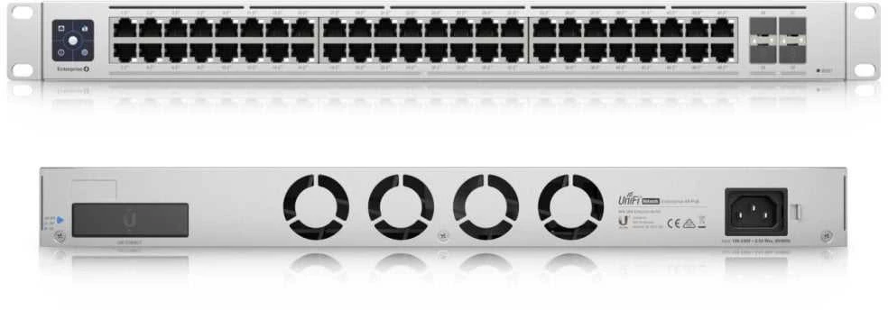 Šakotuvas Ubiquiti | Switch Enterprise 48 PoE | USW-Enterprise-48-PoE | Tvarkoma L3 | Montuojamas ant stovo | Gigabit Ethernet (vario) jungtys kiekis 48 (100MbE/1GbE/2.5GbE) | SFP+ jungtys kiekis 4 | PoE+ jungtys kiekis 48 | Maitinimo tipas AC/DC, vidinis, 100-240V, max 10A, 750W