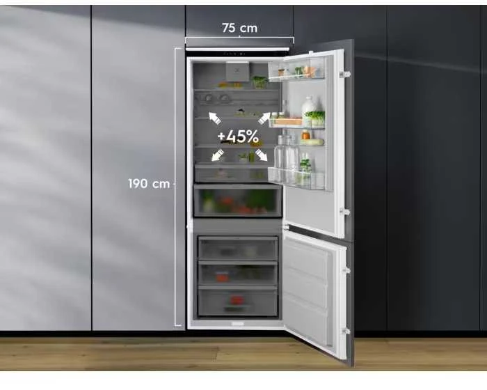 Įmontuojamas 70 cm pločio šaldytuvas su šaldikliu apačioje Electrolux ENG7TE75S