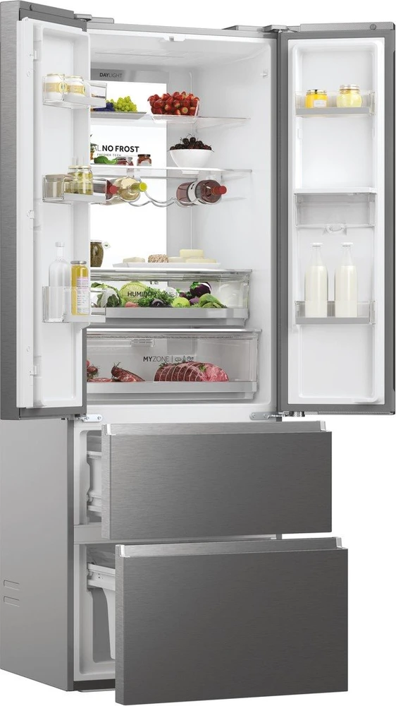 Šaldytuvas Šaldytuvo derinys Haier HFR7720DWMP, 477 litrai, „No Frost“, „Air Surround“, drėgmės zona, „My Zone“, vandens dozatorius, supervėsinimas, superšaldymas, butelių lentyna, D klasė, aukštis 201 cm, nerūdijantis plienas
