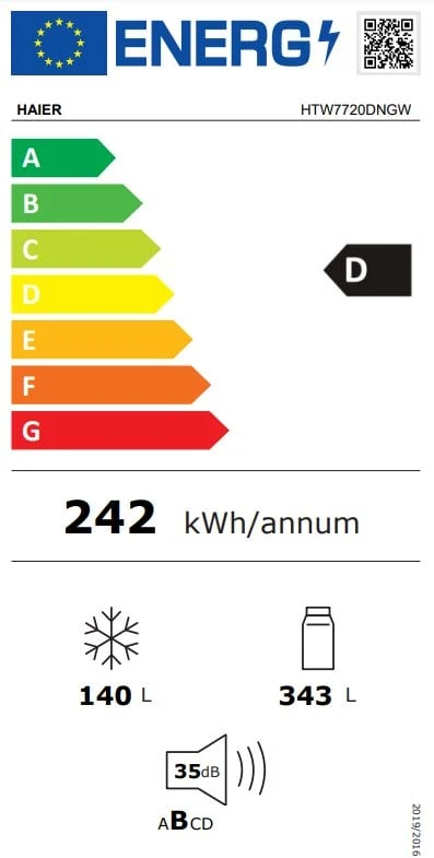 Šaldytuvas Haier HTW7720DNGW, Baltos spalvos