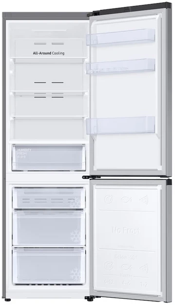 Šaldytuvas Šaldytuvo derinys Samsung RB34C600CSA/EF, 344 l, C klasė, visiškas bešerkšnis aušinimas, universalus aušinimas, skaitmeninis inverterinis kompresorius, WiFi, AI Energy, išmanusis valdymas, aukštis 185 cm, nerūdijantis plienas