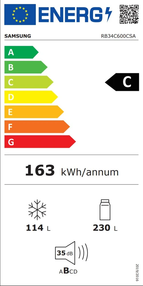 Šaldytuvas Šaldytuvo derinys Samsung RB34C600CSA/EF, 344 l, C klasė, visiškas bešerkšnis aušinimas, universalus aušinimas, skaitmeninis inverterinis kompresorius, WiFi, AI Energy, išmanusis valdymas, aukštis 185 cm, nerūdijantis plienas