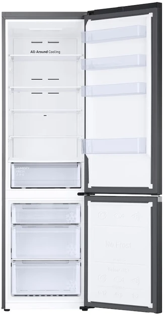 Samsung RB38C600CB1/EF šaldytuvas, 390 l, C klasė, visiškas bešerkšnis aušinimas, visapusiškas aušinimas, skaitmeninis inverterinis kompresorius, WiFi, AI Energy, išmanusis valdymas, aukštis 203 cm, tamsiai nerūdijantis plienas