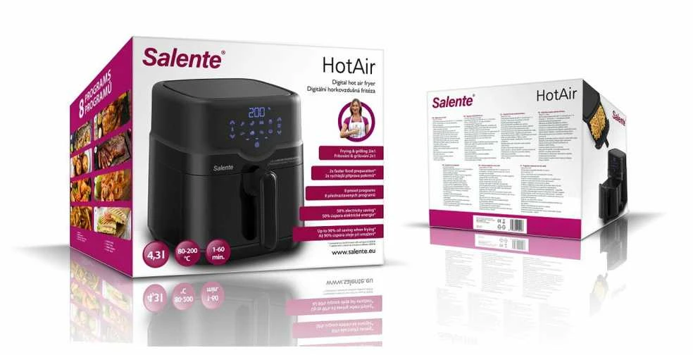 Gruzdintuvė Evolveo Salente HotAir, karšto oro gruzdintuvė 2in1, 4,3 l, juoda