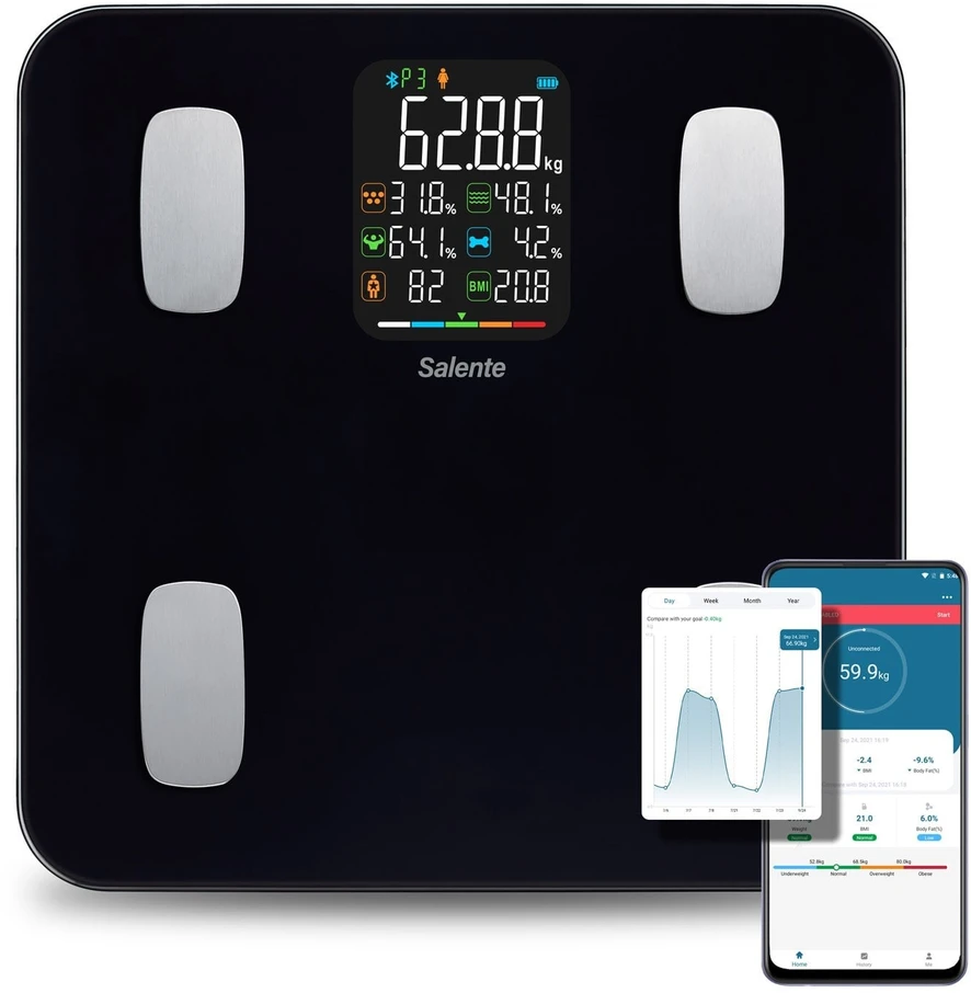 Vonios svarstyklės Evolveo Salente MaxFit inteligentna osobista waga diagnostyczna fitness Bluetooth juoda