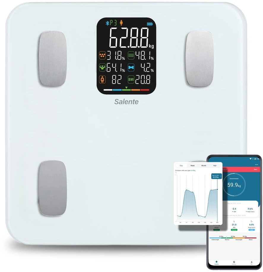 Svarstyklės Evolveo Salente MaxFit, Smart Personal Diagnostic Fitness Scale, Bluetooth, Baltas