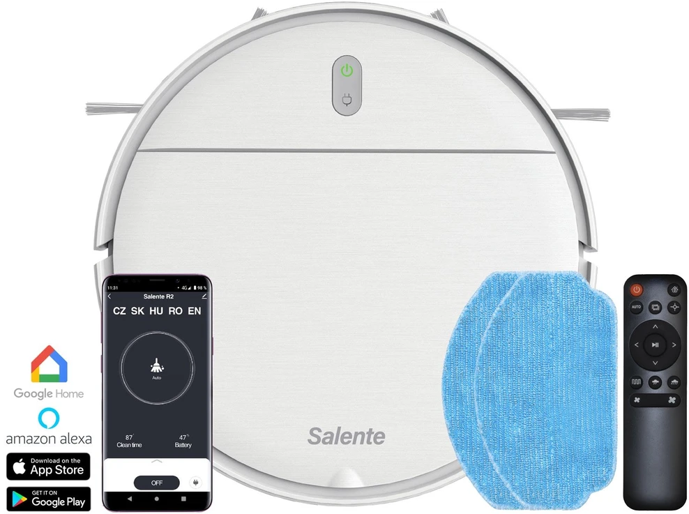 Evolveo Salente R2, robotinis siurblys, šlapias valymas, įkrovimo stotelė, baltas
