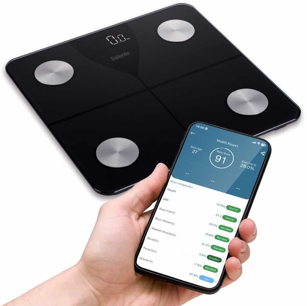 „Evolveo Salente SlimFit“ asmeninės diagnostinės fitneso svarstyklės su „Bluetooth“ ir juodos spalvos
