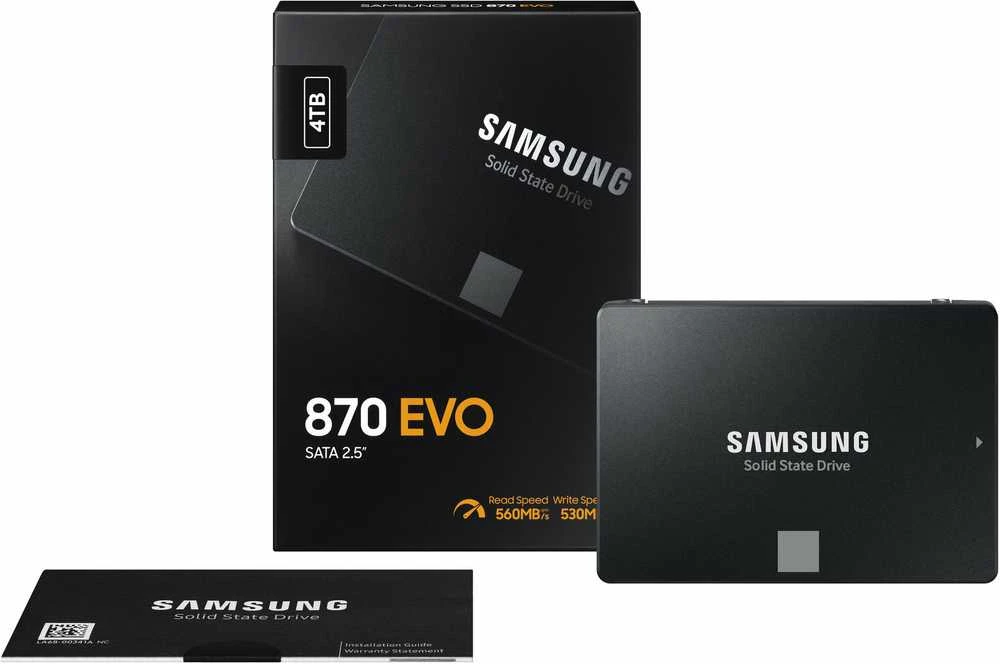 Samsung | SSD | 870 EVO | 4000 GB | SSD form factor 2.5" | Solid-state drive sąsaja SATA III | Skaitymo greitis 560 MB/s | Rašymo greitis 530 MB/s