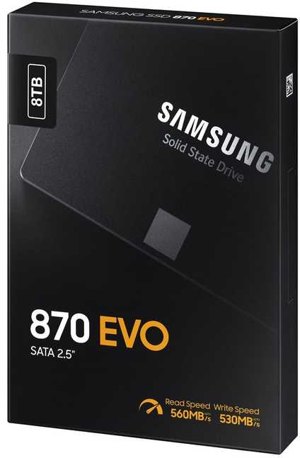 Samsung SSD | 870 EVO | 8000 GB | Solid-state drive sąsaja SATA 6 Gb/s compatible with SATA 3 Gb/s and SATA 1.5 Gb/s | Skaitymo greitis 560 MB/s | Rašymo greitis 530 MB/s