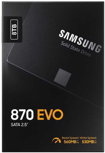 Samsung SSD | 870 EVO | 8000 GB | Solid-state drive sąsaja SATA 6 Gb/s compatible with SATA 3 Gb/s and SATA 1.5 Gb/s | Skaitymo greitis 560 MB/s | Rašymo greitis 530 MB/s
