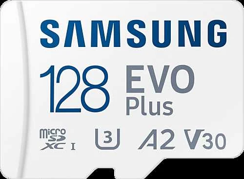 Atminties kortelė Samsung EVO Plus microSD 128 GB, Baltos spalvos