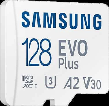 Atminties kortelė Samsung EVO Plus microSD 128 GB, Baltos spalvos