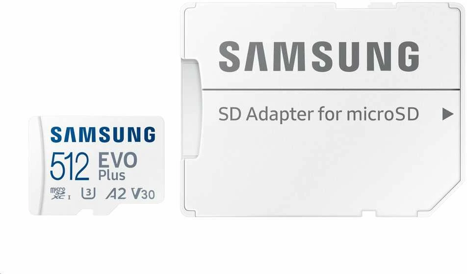 Atminties kortelė Samsung Micro SD Card EVO PLUS 512 GB Micro SDXC Flash atminties klasė 10 SD adapter/Baltos spalvos