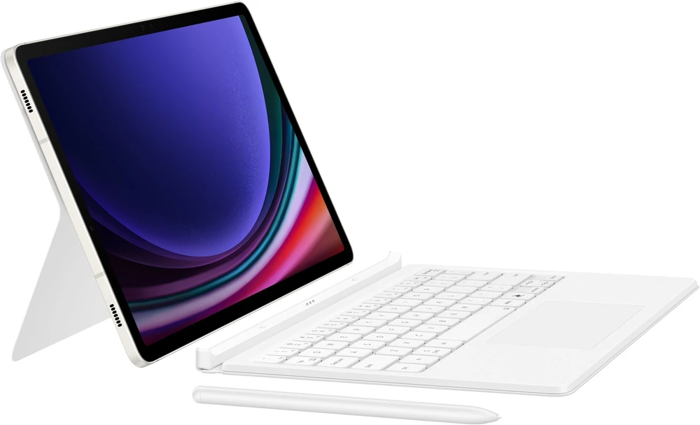 112803 DX725UW knygos tipo dėklas su klaviatūra, skirtas „Samsung Galaxy Tab S9/S9 FE/S10 FE/S10 Lite“, baltas
