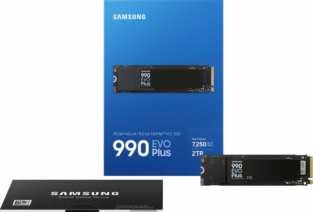 Samsung SSD | 990 EVO Plus | 2000 GB | SSD form factor M.2 2280 | Solid-state drive sąsaja NVMe | Skaitymo greitis 7250 MB/s | Rašymo greitis 6300 MB/s