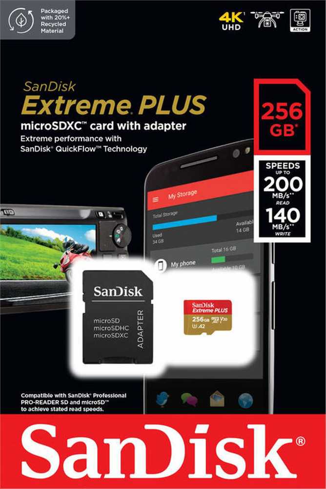 Atminties kortelė Sandisk Extreme Plus Micro SDXC SDSQXBD-256G-GN6MA, 256GB