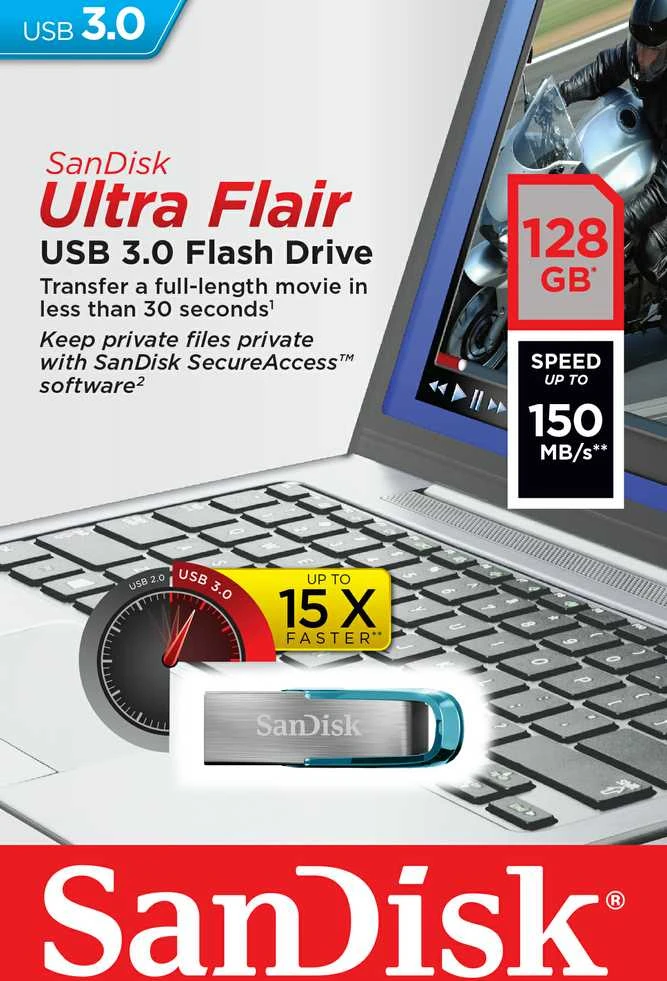 USB laikmena Sandisk Cruzer Ultra Flair, 128GB