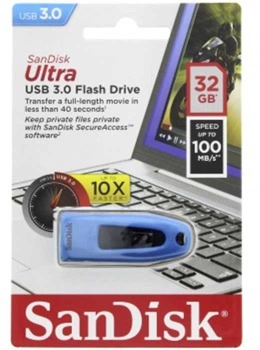 USB laikmena SanDisk Ultra 32GB, mėlyna