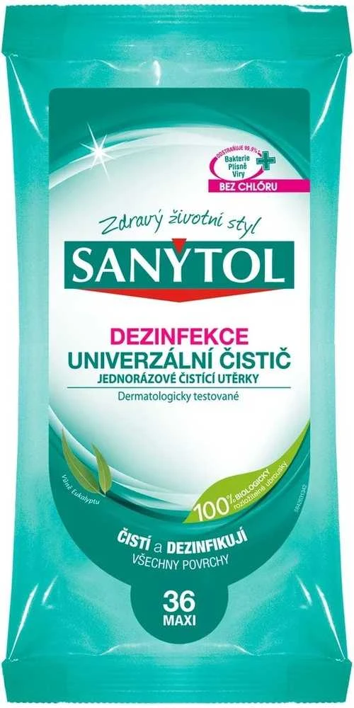 SANYTOL universalios eukalipto servetėlės valo ir dezinfekuoja, 36 vnt.