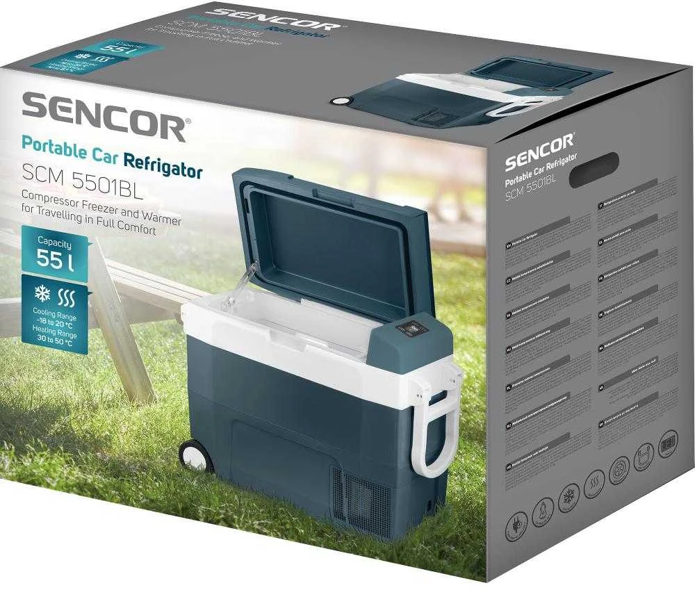 Sencor SCM 5501BL nešiojamas šaltkrepšis su atidarytu dangčiu