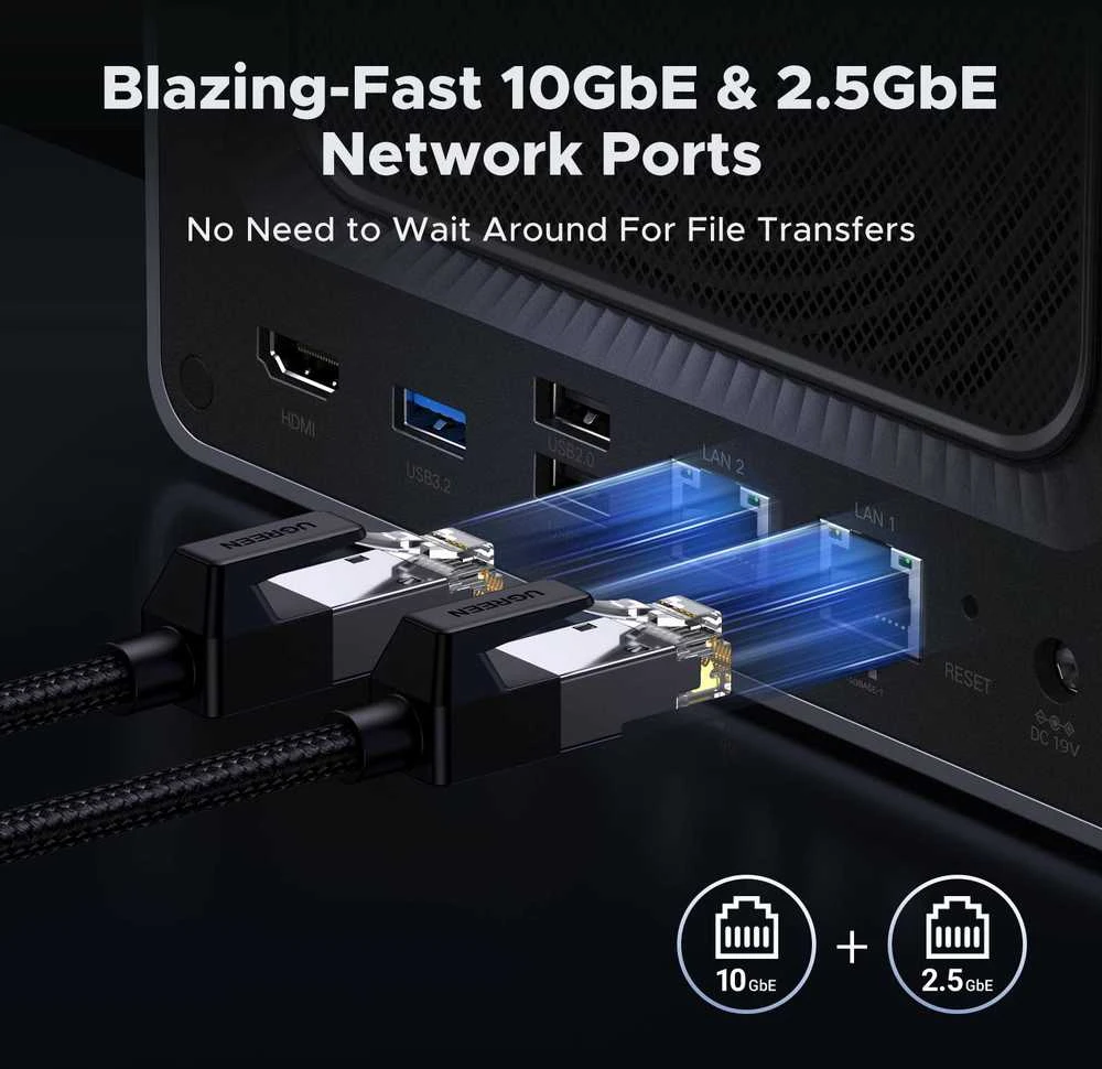 Serveris UGREEN NASync DXP4800 Plus 4 skyrių NAS 0/4 SATA, 0/2 M.2 SSD, 1 x 10 GbE + 1 x 2,5 GbE, 8 GB RAM