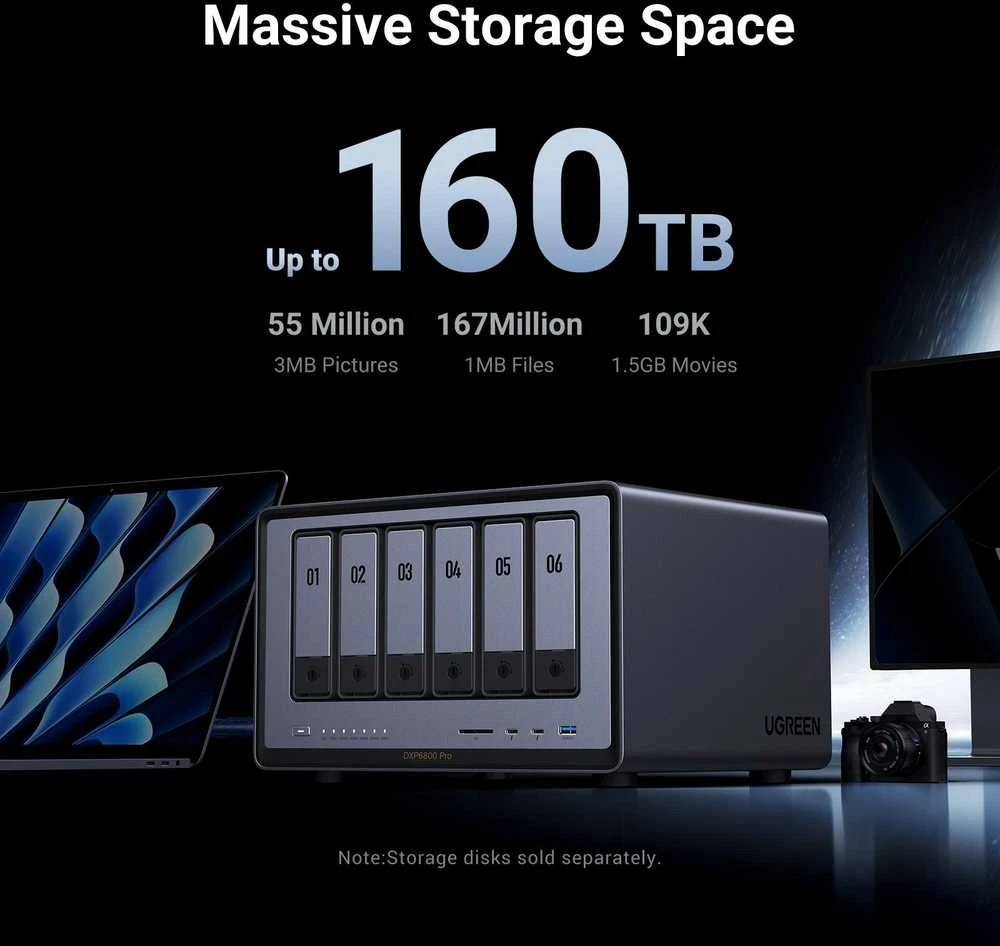 Serveris Serwer plików Ugreen NASync DXP6800 Pro 6-dyskowy 8GB DDR5 Intel i5-1235U 2x 10GbE 8K HDMI SD 4.0 Juodas (DXP6800 PRO)