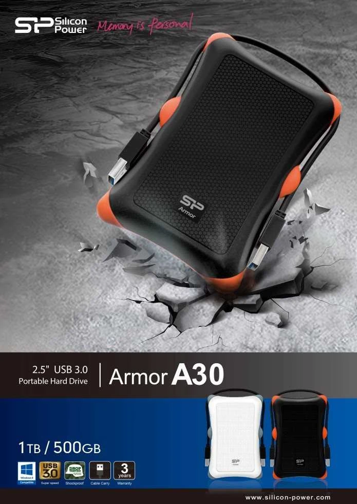 Išorinis kietasis diskas Silicon Power Armor A30 1TB 2.5 ", USB 3.1, Juodas