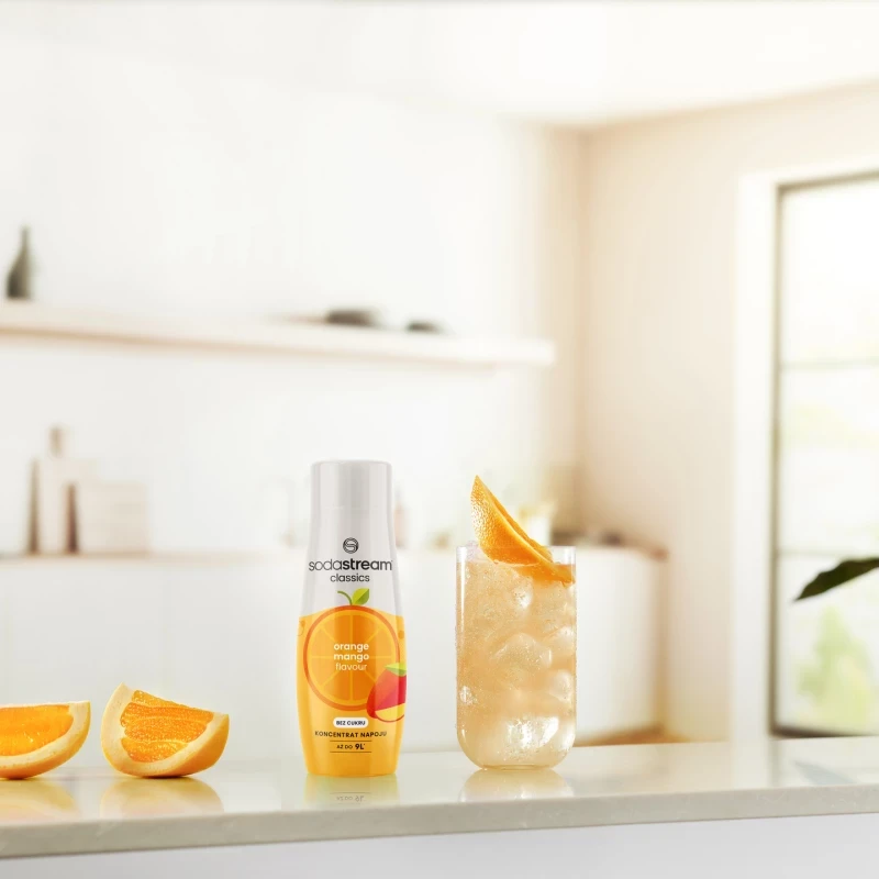 Becukris apelsinų ir mangų skonio sirupas SodaStream Classics Orange Mango Zero, 440 ml
