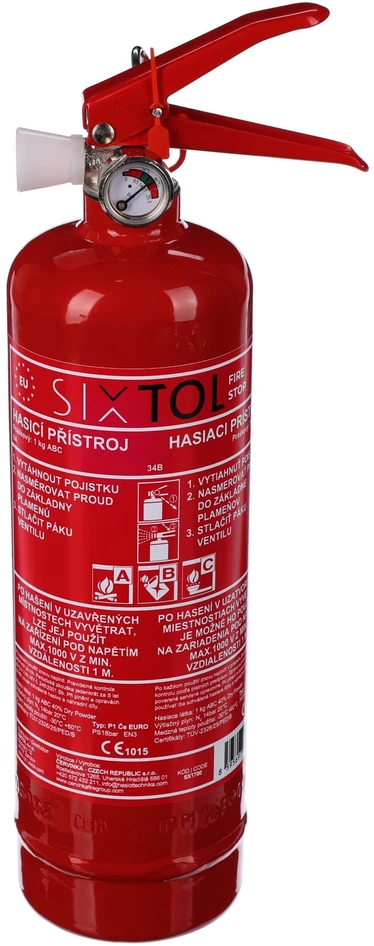 SIXTOL FIRE STOP 1kg ABC miltelinis gesintuvas, metalinis, su metaliniu laikikliu