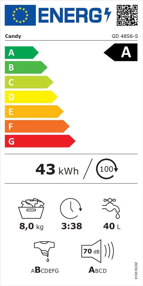 Skalbimo mašina Candy GD 48S6-S, 1400 rpm, 8 kg, balta
