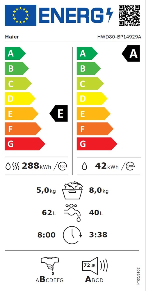 Skalbimo mašina Haier HWD80-BP14929A-S