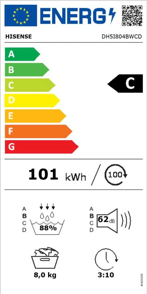 Džiovyklė Hisense heat pump 8kg depth 55 cm - Tumble dryer