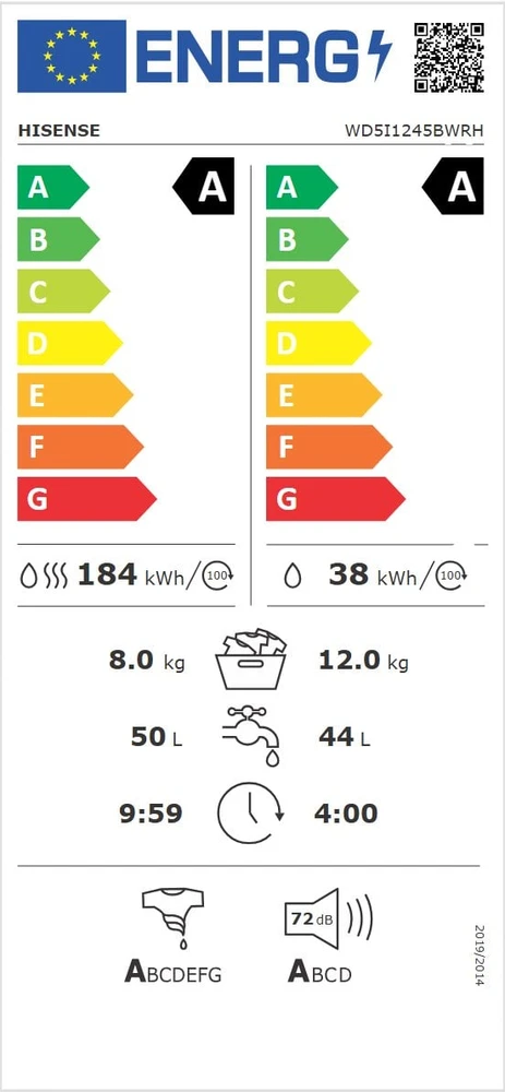 Skalbimo mašina-džiovyklė Hisense, šilumos siurblys