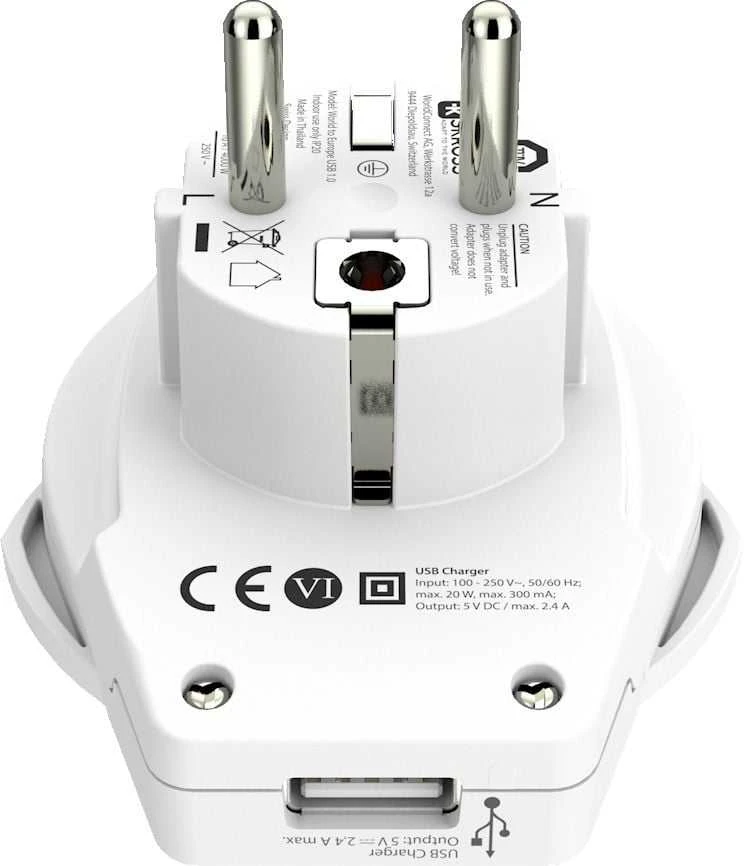 Adapteris Schuko kištukas - universalus lizdas 230V 16A su USB 5V 2.4A SKROSS