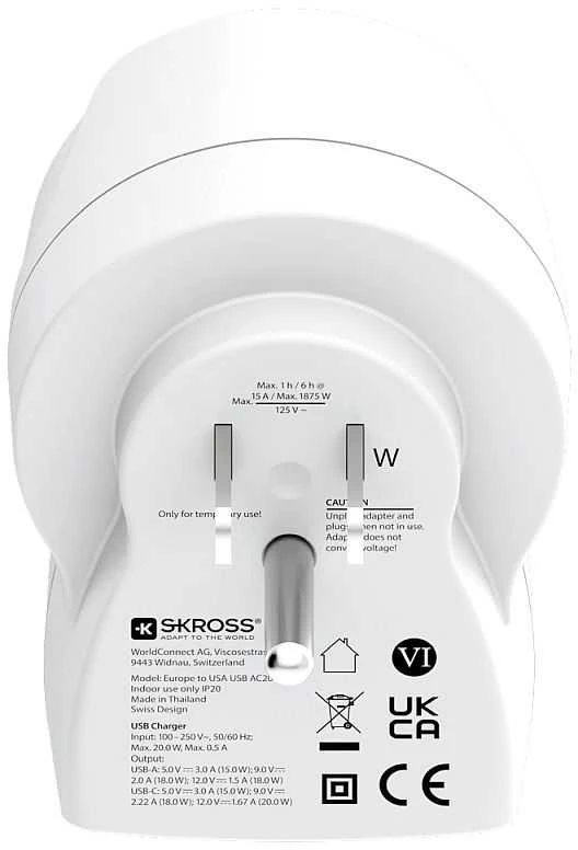 „Skross“ USB jungtis iš Europos į JAV AC20PD