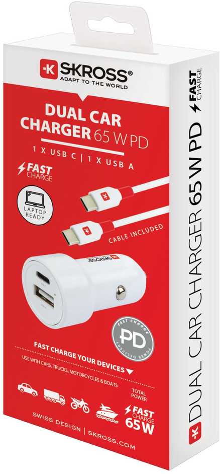 SKROSS USB A+C nabíjecí autoadaptér Dual Car Charger, 65W PD