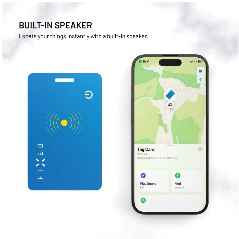 Smart tracker FIXED Tag Card 2 su funkcija Find My, belaidės ładowanie, mėlyna