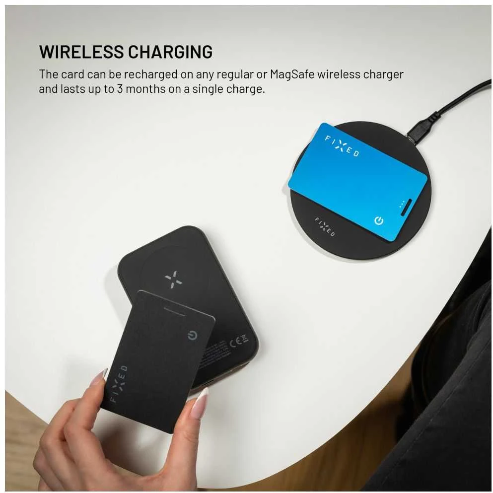 Smart tracker FIXED Tag Card 2 su funkcija Find My, belaidės ładowanie, mėlyna