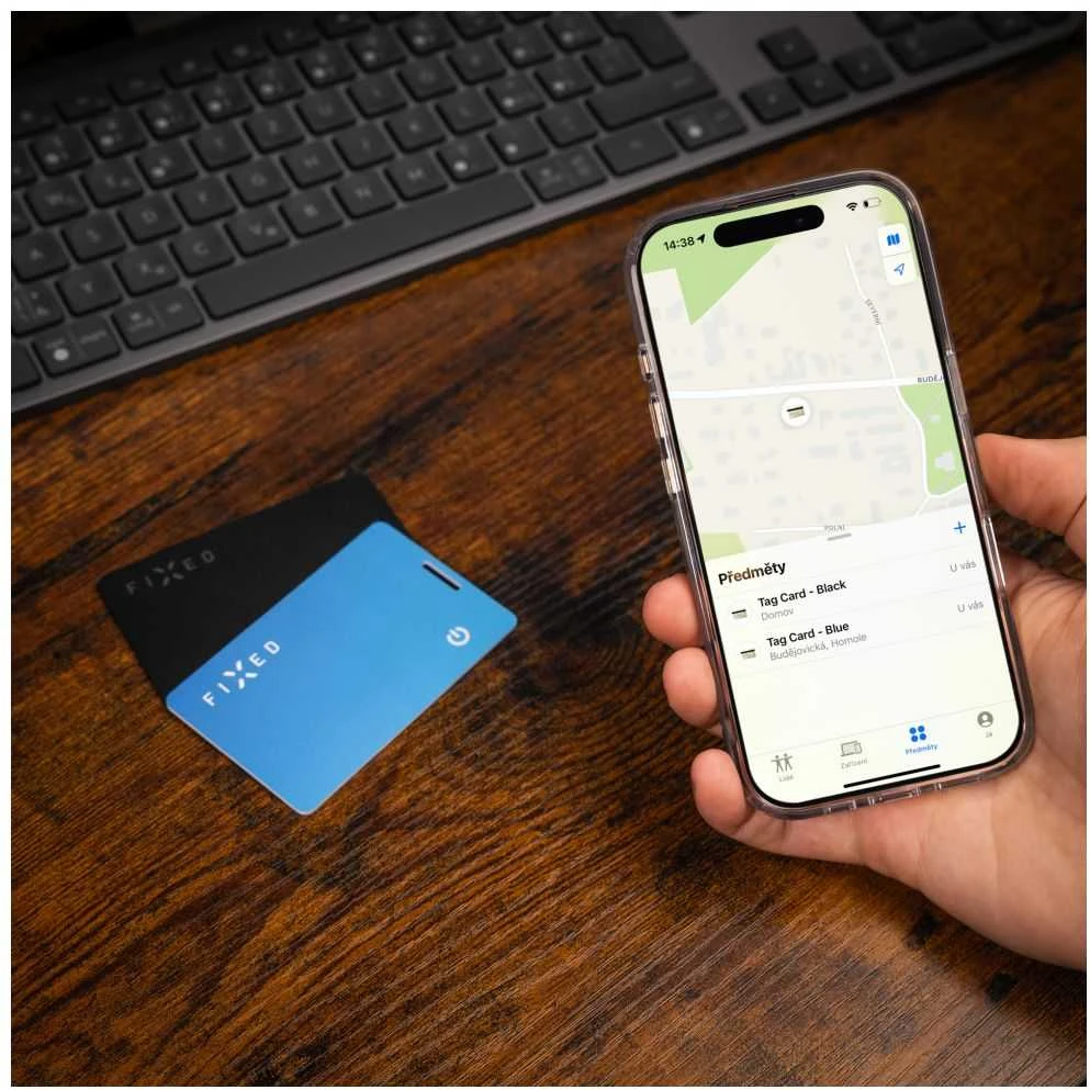 Smart tracker FIXED Tag Card 2 su funkcija Find My, belaidės ładowanie, mėlyna