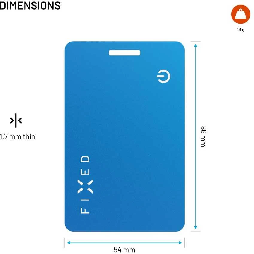 Smart tracker FIXED Tag Card 2 su funkcija Find My, belaidės ładowanie, mėlyna